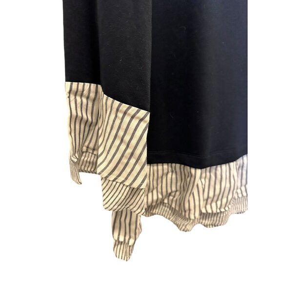 🍒 2/$20 🍒 Navy Blue Rounded Collar Long Sleeve Blouse with Striped Hem sz XL - Picture 2 of 7